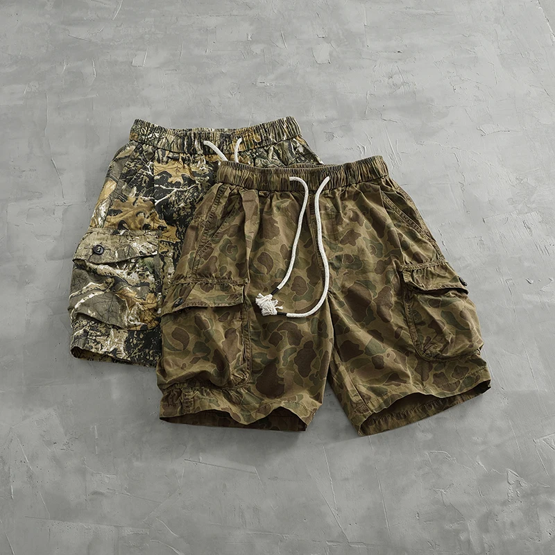 Men’s Retro Camouflage Cargo Shorts – Washed Cotton Multi-Pocket Straight Fit Summer Shorts (2025 Collection)