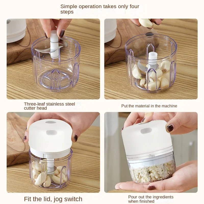 Multifunctional Electric Garlic Chopper 100/250mL Portable Vegetable Grinder Onion Mixer Mashing Machine for Kitchen