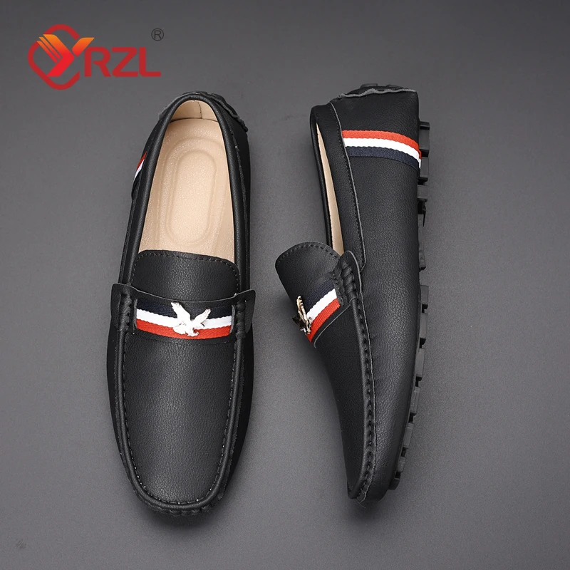 YRZL Loafers Men Casual Black Leather Loafers for Man Casual Slip on Moccasins Men Sneakers Comfy Moccasin Driving Shoes for Men