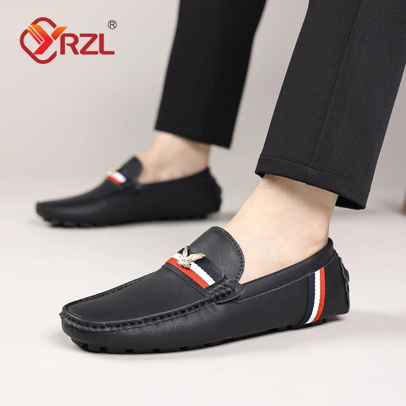 YRZL Loafers Men Casual Black Leather Loafers for Man Casual Slip on Moccasins Men Sneakers Comfy Moccasin Driving Shoes for Men