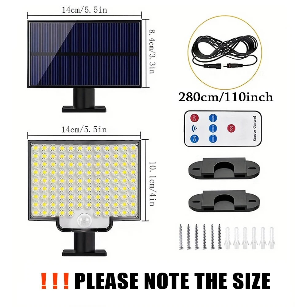 106 LED Solar Motion Sensor Outdoor Wall Light with Remote – Waterproof Security Flood Lamp for Patio, Garden & Garage