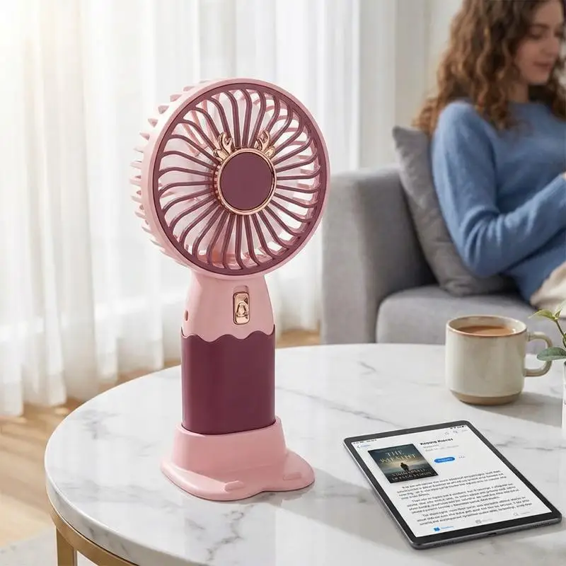 2-In-1 Mini Electric Fan Outdoor Portable Handheld USB Rechargeable Cooling Desk Fan with Mobile Phone Stand