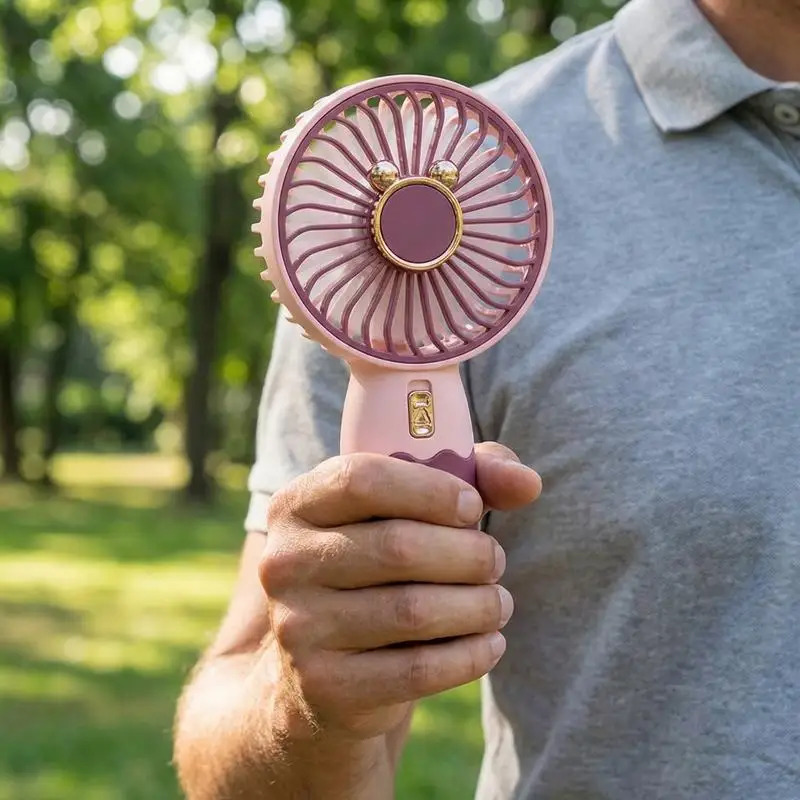 2-In-1 Mini Electric Fan Outdoor Portable Handheld USB Rechargeable Cooling Desk Fan with Mobile Phone Stand