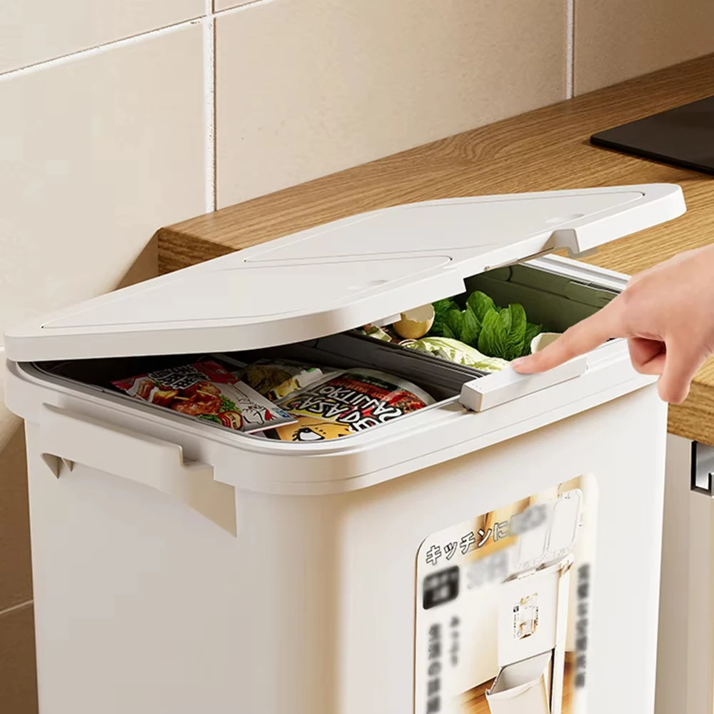 2-Tier Kitchen Recycling Bin with Lid & Wheels – Multi-Compartment Waste Sorting Trash Can