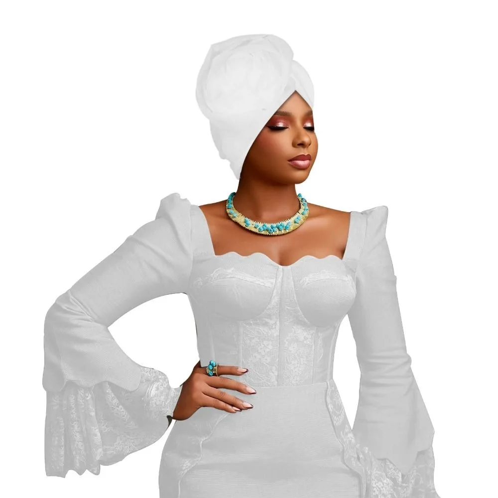 Elegant Rose Flower Turban Cap – Lightweight African Headwrap for Weddings & Parties