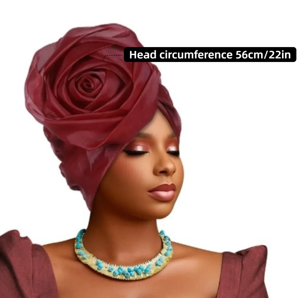 Elegant Rose Flower Turban Cap – Lightweight African Headwrap for Weddings & Parties