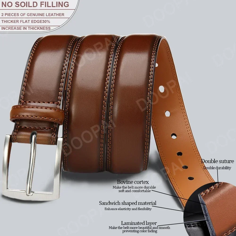 Men’s Genuine Leather Belt with Pin Buckle – Classic Cowhide Casual Belt (Plus Size Available)