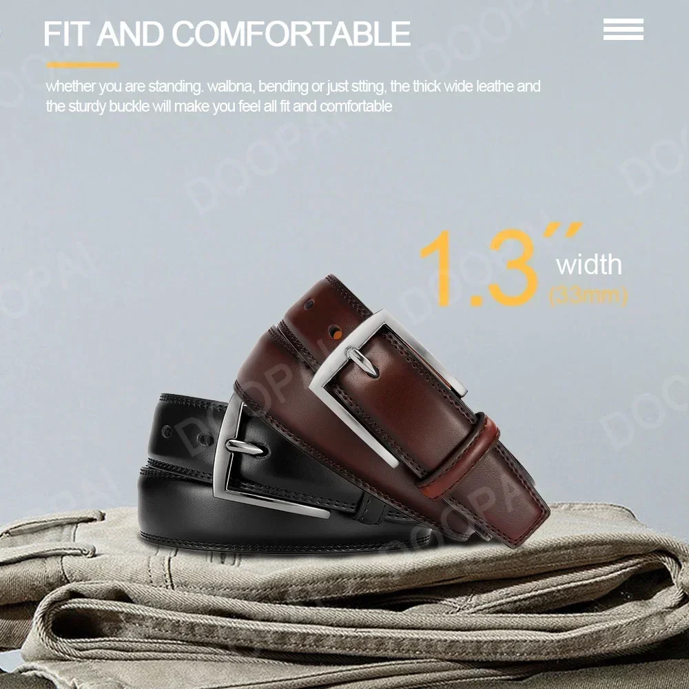 Men’s Genuine Leather Belt with Pin Buckle – Classic Cowhide Casual Belt (Plus Size Available)