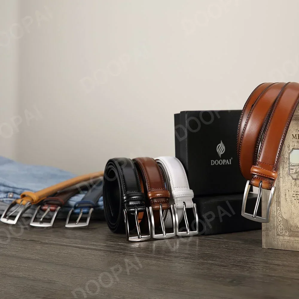 Men’s Genuine Leather Belt with Pin Buckle – Classic Cowhide Casual Belt (Plus Size Available)