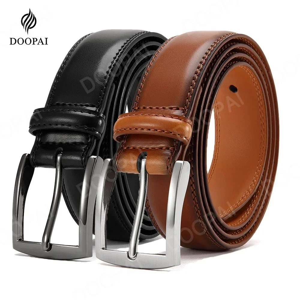 Men’s Genuine Leather Belt with Pin Buckle – Classic Cowhide Casual Belt (Plus Size Available)