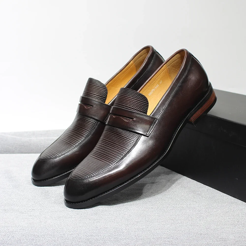 Men’s Genuine Leather Penny Loafers – Italian Slip-On Business Dress Shoes