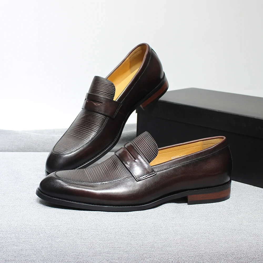 Men’s Genuine Leather Penny Loafers – Italian Slip-On Business Dress Shoes