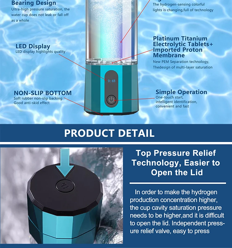 Portable High-PPB Hydrogen Water Ion Generator Bottle