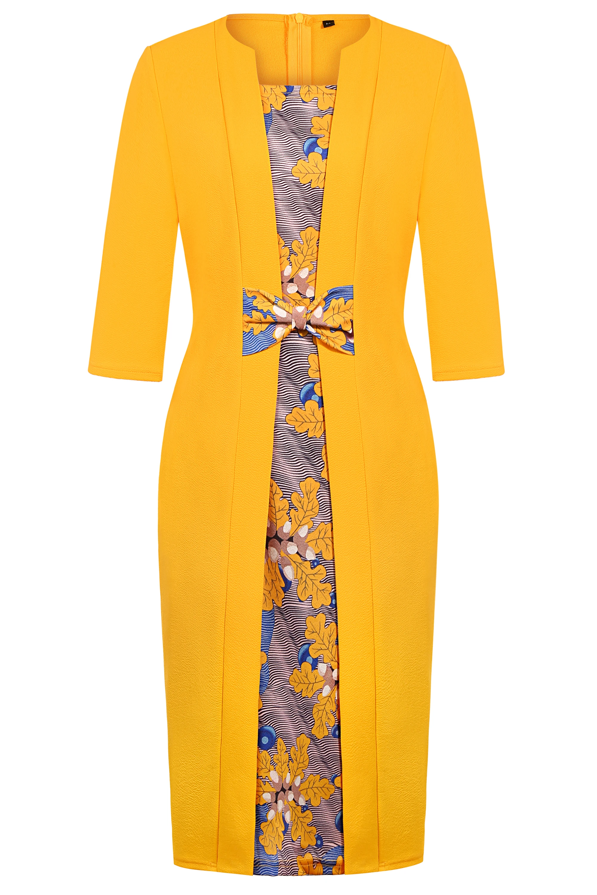 Refined Floral Patchwork Bow Tie Sheath Dress