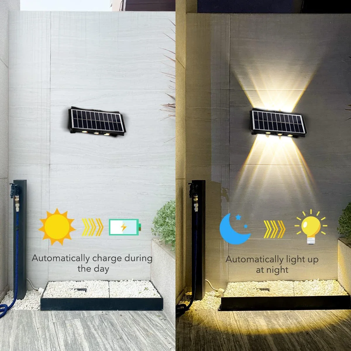 Solar Outdoor Wall Lamp – Waterproof Warm LED Up & Down Light for Garden, Balcony & Exterior Walls