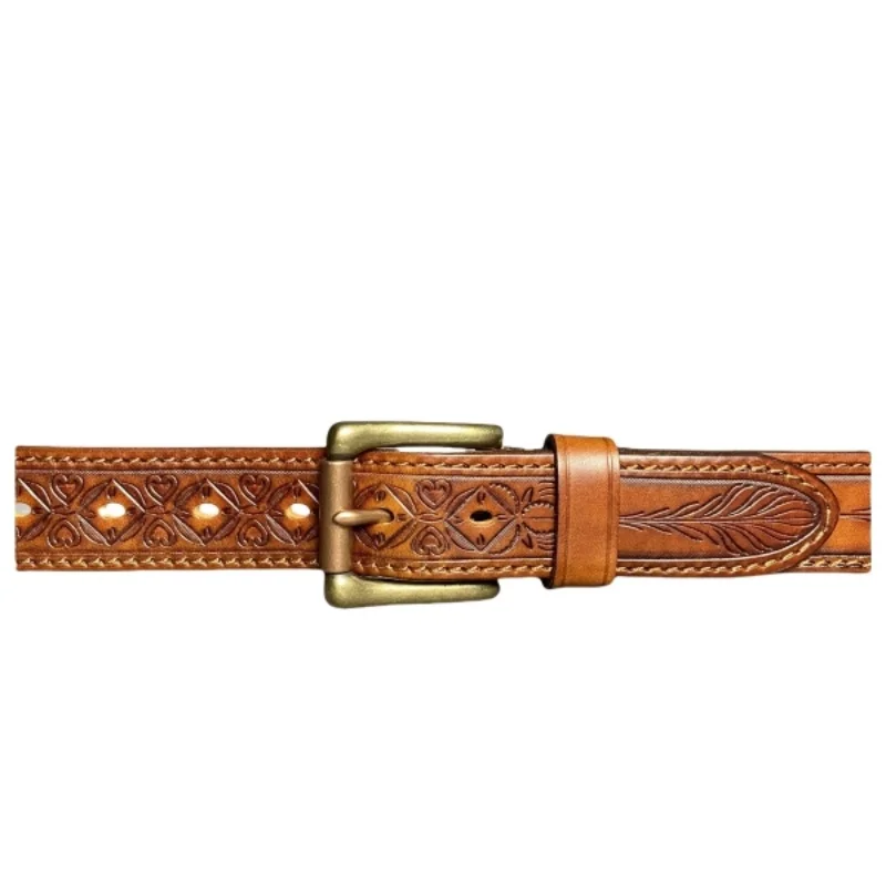 Vintage Handmade Genuine Leather Men’s Belt with Copper Buckle – Retro Cowhide Casual Jeans Belt