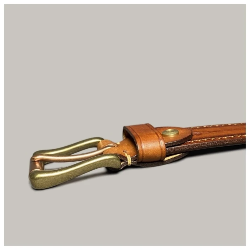 Vintage Handmade Genuine Leather Men’s Belt with Copper Buckle – Retro Cowhide Casual Jeans Belt