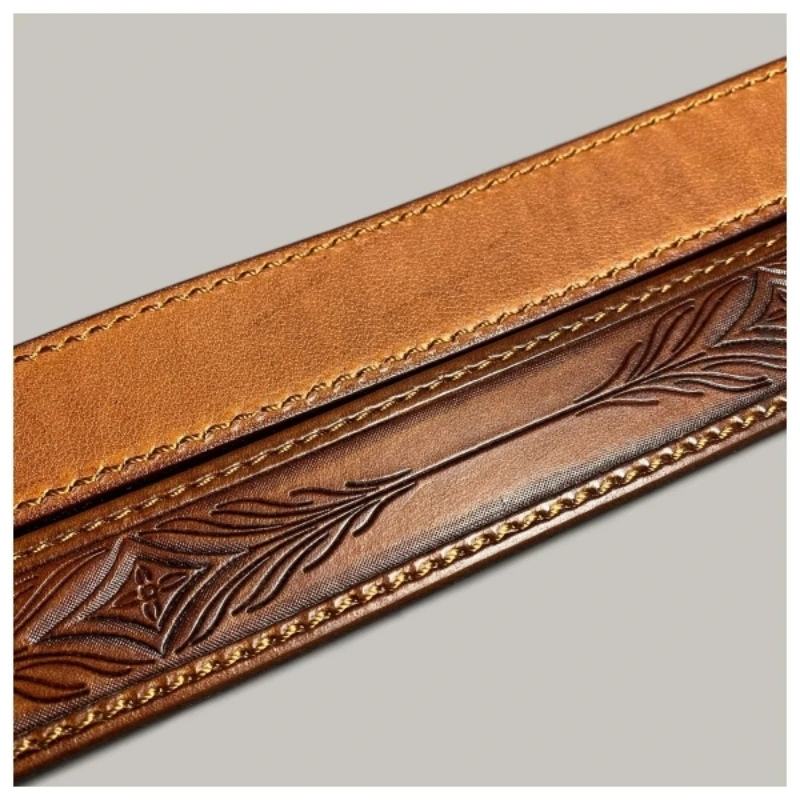 Vintage Handmade Genuine Leather Men’s Belt with Copper Buckle – Retro Cowhide Casual Jeans Belt