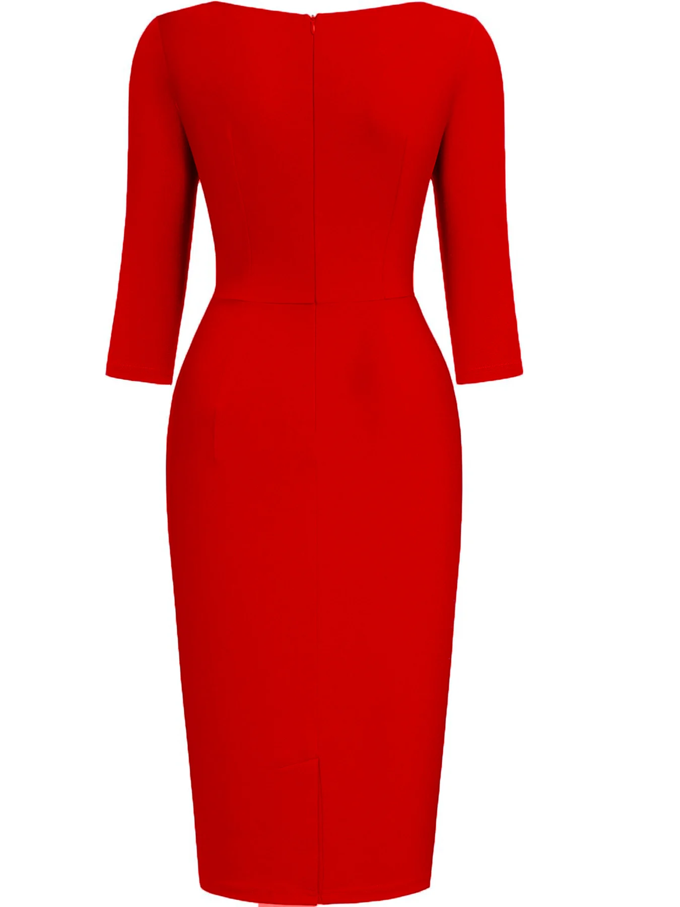 Womens Elegant Crew Neck 2/3 Sleeve Work Office Knee Length Solid Business Casual Party Ruched Pencil Bodycon Sheath Dress