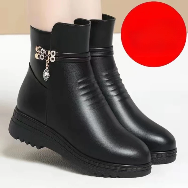 Women’s Genuine Leather Snow Boots – Winter Wool Lined Ankle Boots