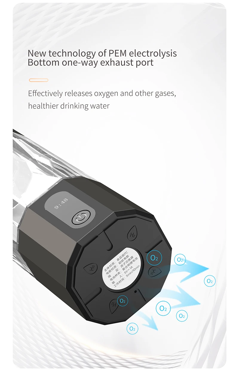 YenvQee 6000PPB LED Display Food Grade PC Connected Mineral Water Bottle Hydrogen Water Generator With Vent Hydrogen Bottle