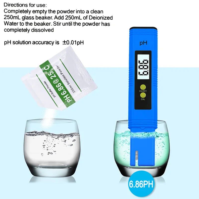 pH Meter Calibration Powder Kit (PH 4.01, 6.86, 9.18) – 3 or 6 Pack for Water Testing, Aquarium & Hydroponics