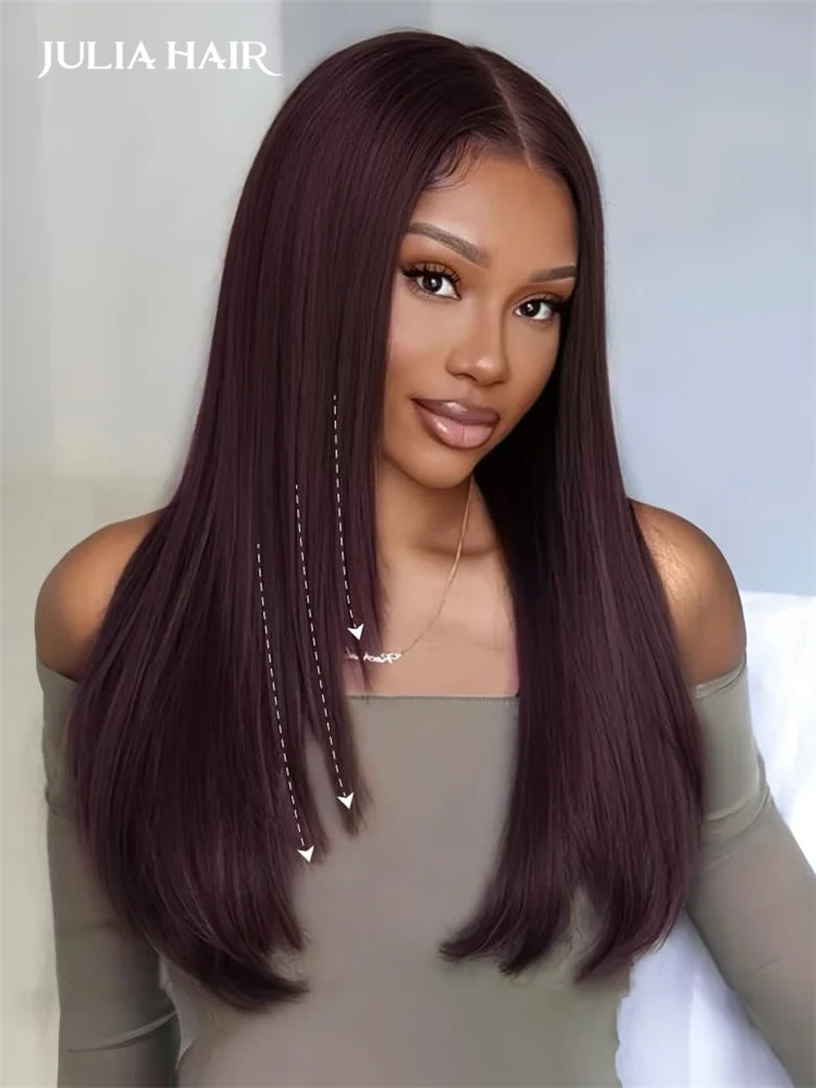Julia Hair Burgundy Plum 13×4 Lace Front Wig – Straight Glueless Human Hair Wig