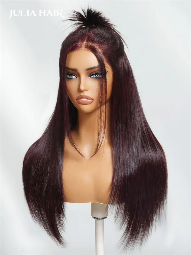 Julia Hair Burgundy Plum 13×4 Lace Front Wig – Straight Glueless Human Hair Wig
