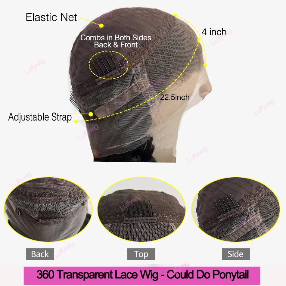 LUFFY Brazilian Remy Human Hair Wavy Lace Front Wig – 13×6 HD Lace, Pre-Plucked Hairline, 200% Density