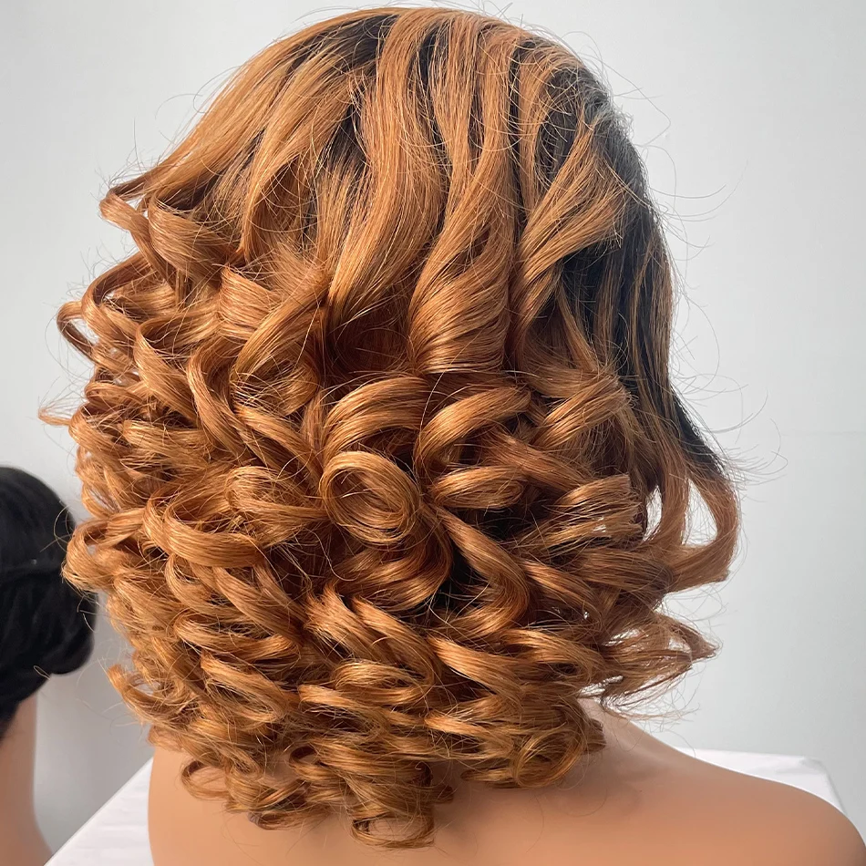 DreamDiana 10A Malaysian Hair Loose Wave Lace Frontal Wigs 180 Density 16″ Ombre Brown Bob Spring Coil 13X4 HD Lace Front Wigs