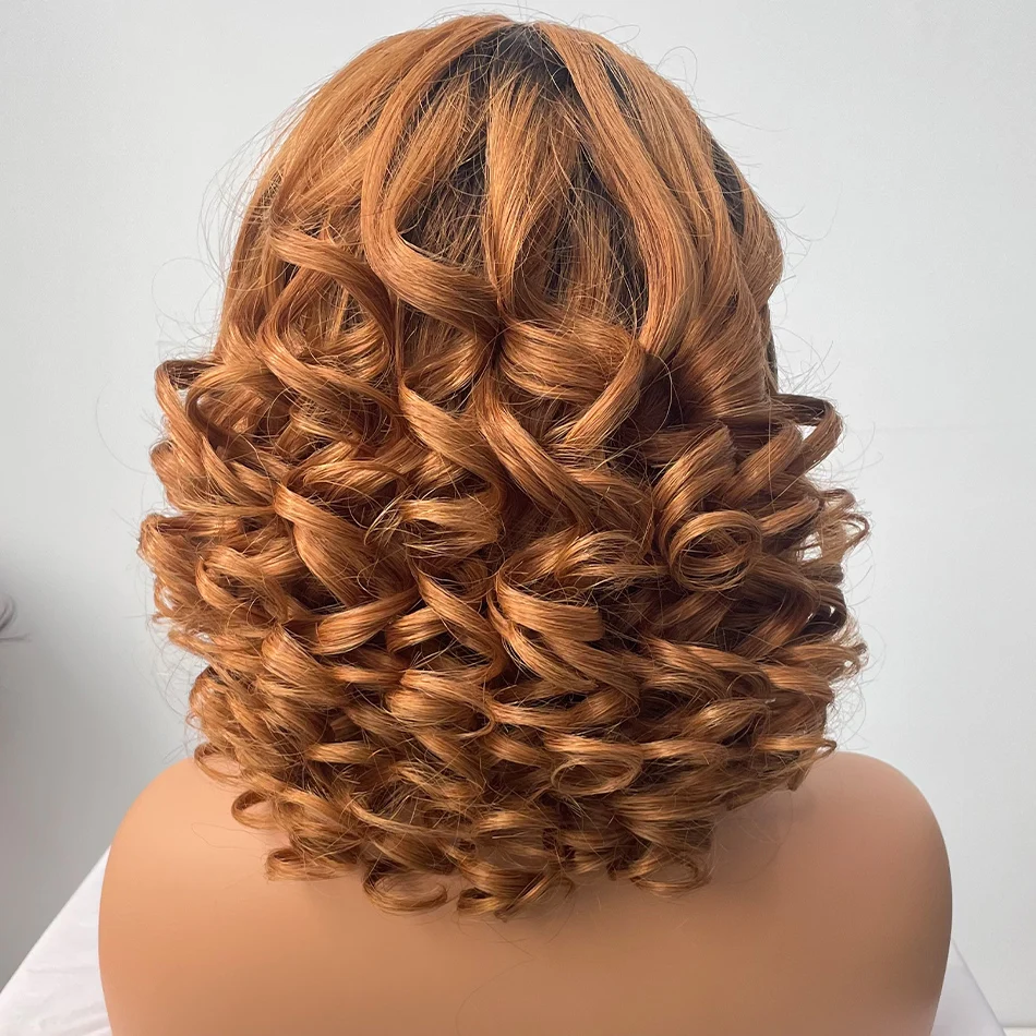 DreamDiana 10A Malaysian Hair Loose Wave Lace Frontal Wigs 180 Density 16″ Ombre Brown Bob Spring Coil 13X4 HD Lace Front Wigs